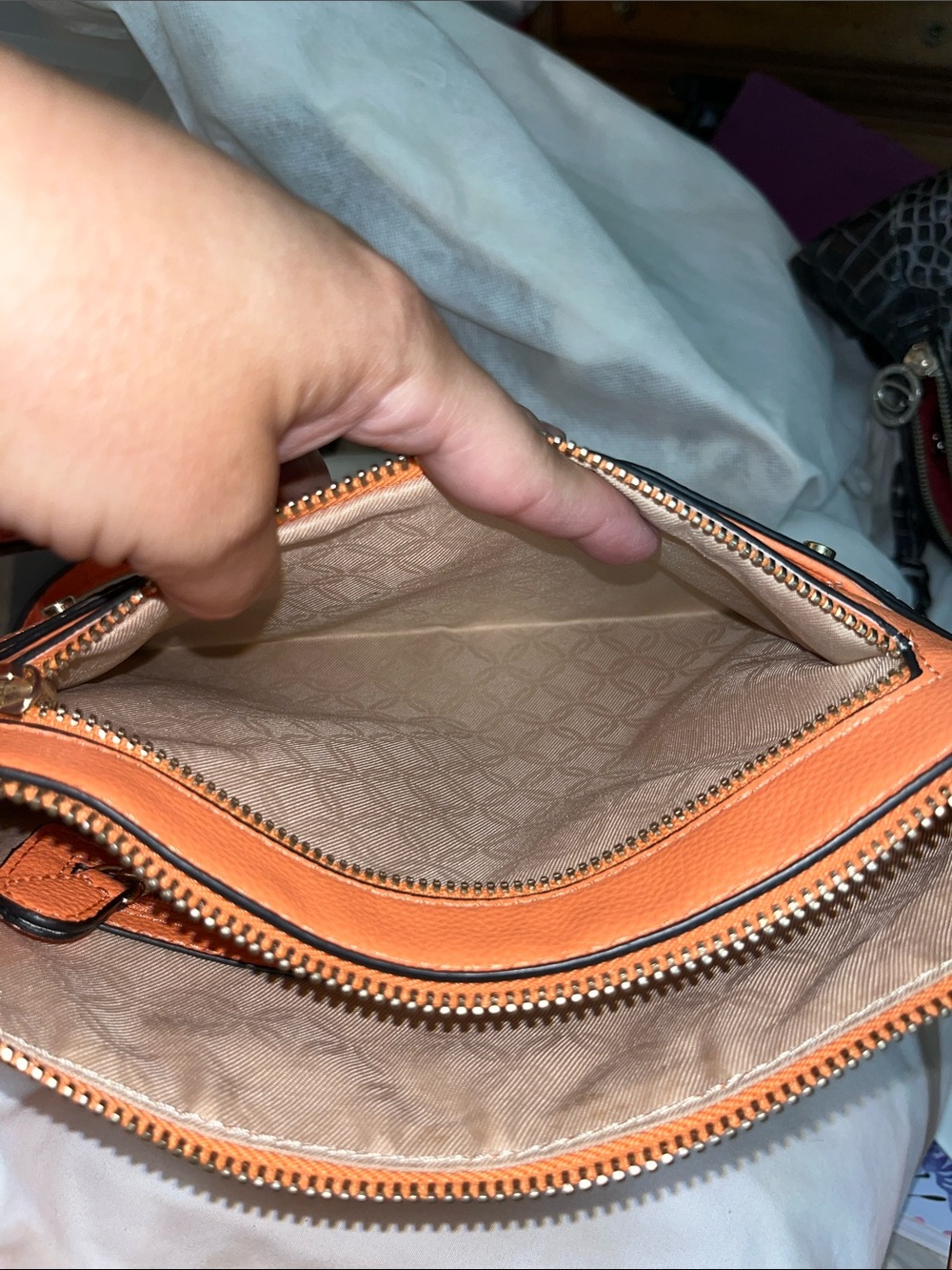 Dana Buchman Bright Orange Pebbled Leather Crossbody - Picture 10 of 12